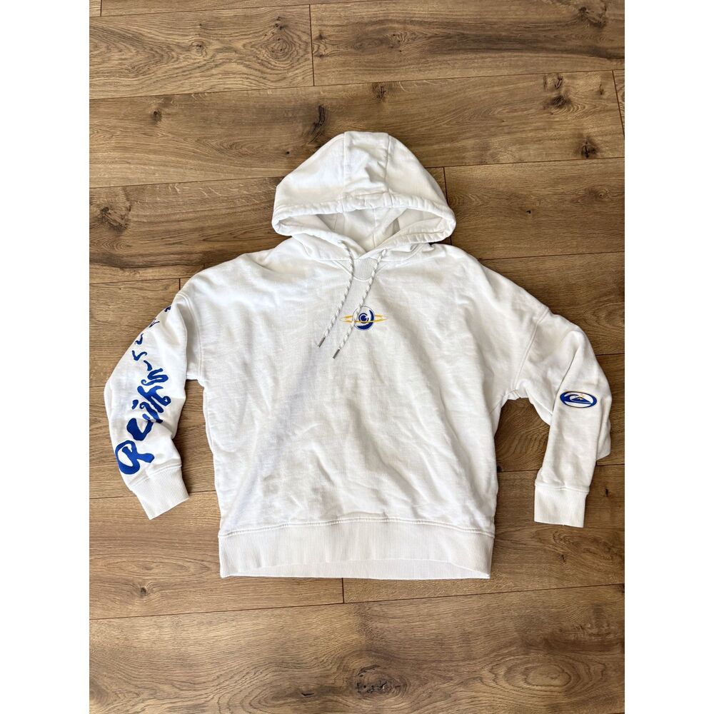 QUICKSILVER S boxy oversized white thick cotton eyeball graphic hoodie y2k baggy